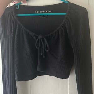 Long Sleeve Tie-Front Cropped Shrunken Tee